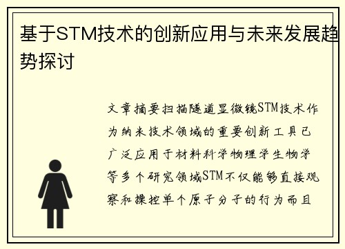 基于STM技术的创新应用与未来发展趋势探讨